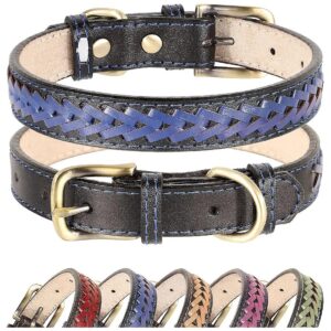 Comfortable and Adjustable Blue Braided Leather Dog Collar for Small to Medium Breed Dogs