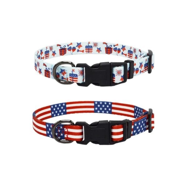 Comfortable and Adjustable Polyester Dog Collars with American Flag Design for Large Dogs