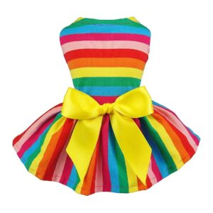 Comfortable and Adjustable Rainbow Striped Dog Dress for Small to Medium Size Dogs