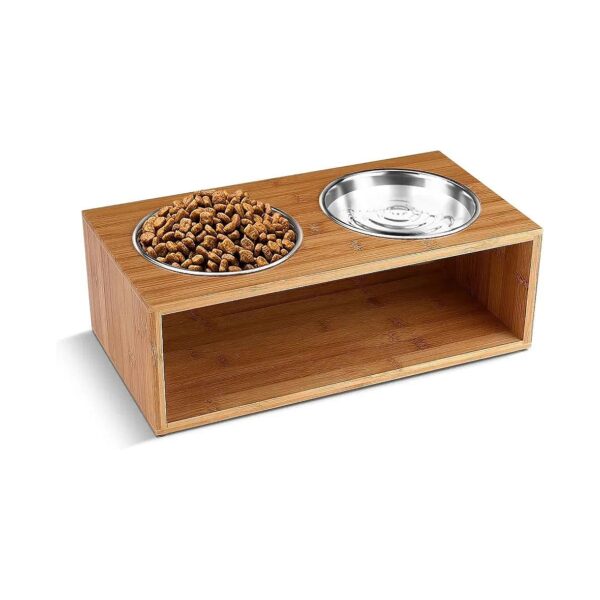 Comfortable and Hygienic Elevated Cat and Dog Food Stand with Bamboo and Stainless Steel