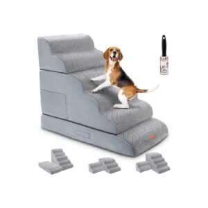 Comfortable and Secure Grey Dog Steps for High Beds - 6 Tiers of Soft Foam