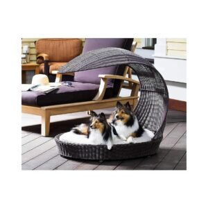 Comfortable and Supportive Outdoor Dog Bed with Cushion and Rattan Frame Espresso