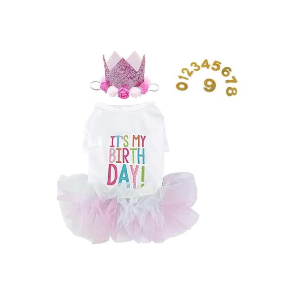 Comfortable andSkin-Friendly Pink Pet Dress with Tulle Skirt and Crown Hat for Small Dogs