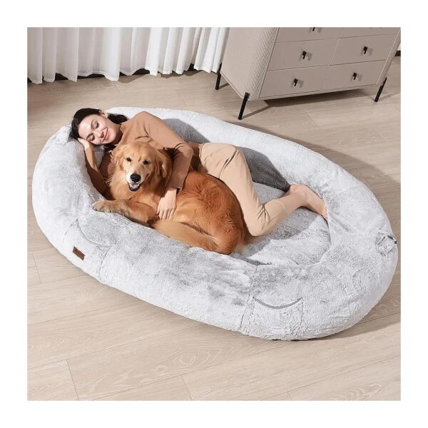 Comfortably Large Human Dog Bed for Humans and Their Pets Grey 74x50x12