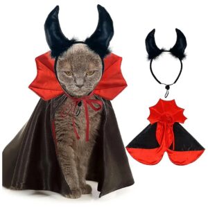 Comfy Cat Vampire Costume Devil Horns Hat Cape for Small Medium Dogs Halloween