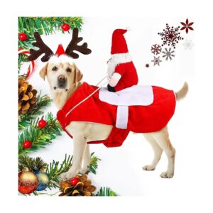 Comfy Christmas Costume for Large Dogs Santa Claus Riding and Reindeer Antler Headband