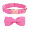 Comfy Dog Collar with Pink Corduroy and Handmade Bow for Small Medium Large Dogs