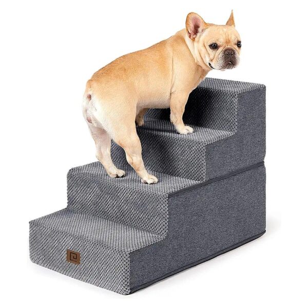 Comfy Fleece Grey Dog Step Stair for Sofa, Bed, and Pet Furniture