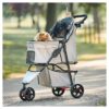 Compact Khaki Pet Stroller with Rear Braking System and Reflective Trim