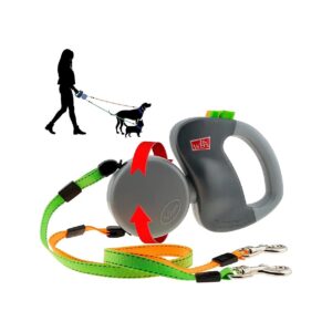 Compact Touch-Handle Gray Dog Leash for 2 Small Dogs Up to 50lbs with Reflective Leads