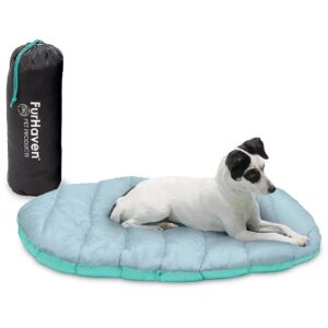 Compact Travel Companion Dog Bed for Small Dogs with Easy Storage Bag - Aqua/Granite Gray