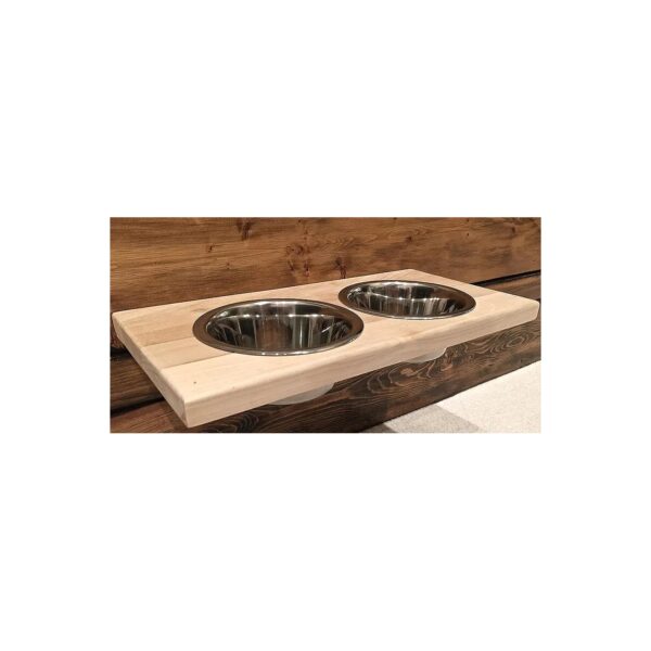 Compact Wood and Stainless Steel Pet Food and Water Feeder for Large Pets