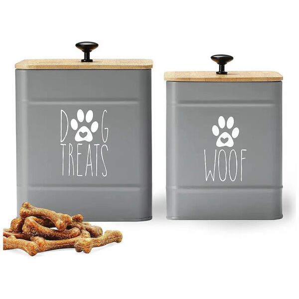 Compact and Airtight Grey Metal Dog Treat Container Set for Kitchen Storage