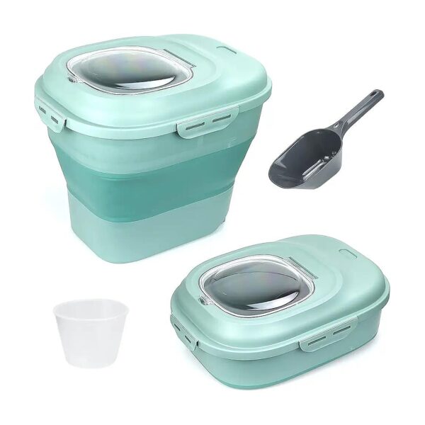 Compact and Collapsible 30 LB Pet Food Storage with Measuring Cup and Wheels