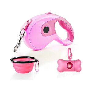 Compact and Convenient Retractable Dog Leash Kit with Bag Dispenser and Collapsible Bowl