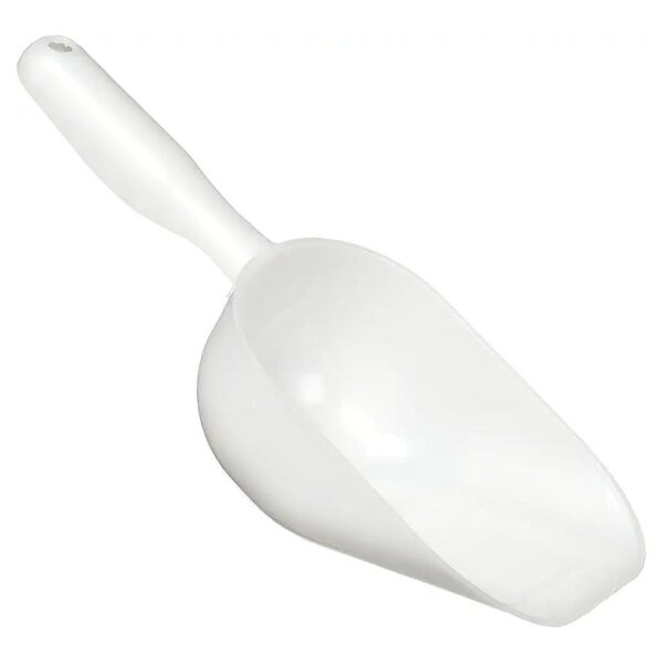 Compact and Space-Saving White Plastic 1-Cup Pet Food Scoop for Pet Food Storage