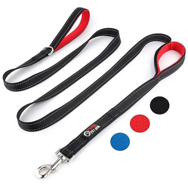 Control and Safety Asured Heavy Duty Dog Leash 8ft Long with Double Handles in Black