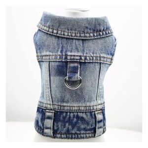 Cool Blue Denim Comfort Lapel Harness Vest Dog Jacket with D-Ring for Small Medium Dogs