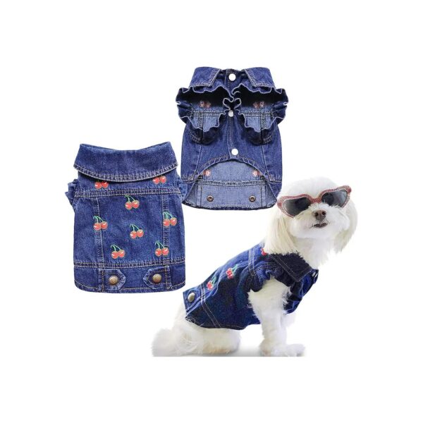 Cool Blue Denim Dog Jeans Jacket for Small to Medium Dogs in XL Size