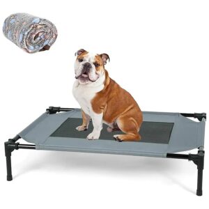 Cooling Elevated Dog Bed with Removable Blanket and Easy Assembly for Large Dogs