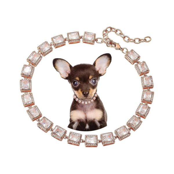 Copper Chain Dog Collar with Cubic Zirconia Stones and Gold Plating for Puppy Kitty