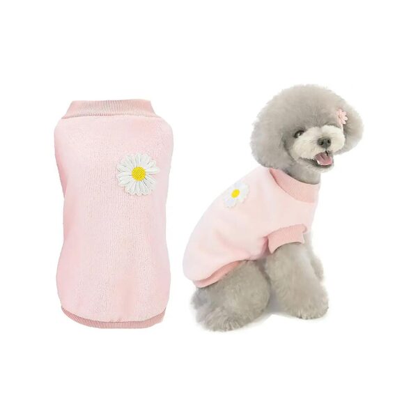 Coral Fleece Dog Sweater for Small to Medium Dogs with Chrysanthemum Pattern