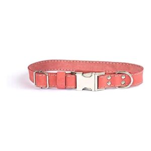 Coral Leather Dog Collar with Easy Open Buckle and Extra Blocking Leather