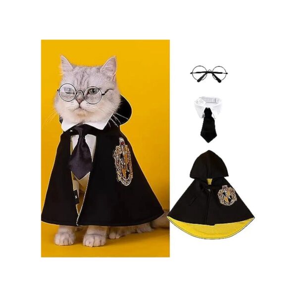 Cosplay Costume for Cats Dogs Puppies with Witch Cape Bowtie Glasses and Wizard Outfit