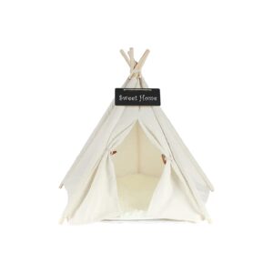 Cotton Canvas Pet Teepee Bed with Pine Poles and Blackboard for Small Dogs and Cats