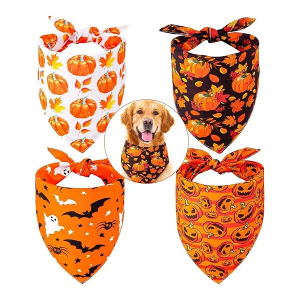 Cotton Dog Bandanas 4 Pack with Reversible Design Suitable for Medium and Large Size Pets