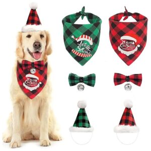 Cotton Dog Bandanas Christmas Outfit Costume Set with Hat and Scarf