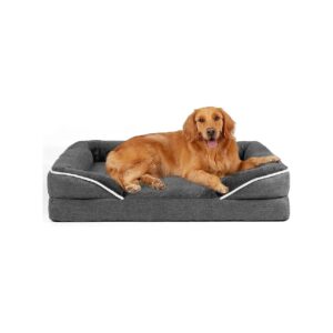 Cotton Dog Bed with Orthopedic Foam Bolster and Non-Slip Bottom for Large Breeds Comfort