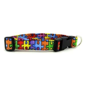 Cotton Fabric Autism Awareness Puzzle Dog Collar with Quick Release Buckle for Pet Owners