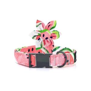 Cotton Fabric Dog Collar with Watermelon Design and Detachable Flower for Female Dogs