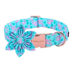 Cotton Flamingo Dog Collar with Adjustable Snap Clasp and Flower