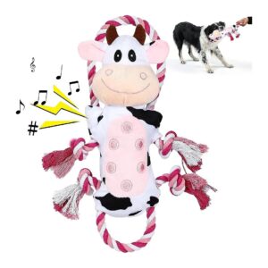 Cotton Plush Cow Toy with Squeaker and Crinkle Paper for Large Dog Breeds