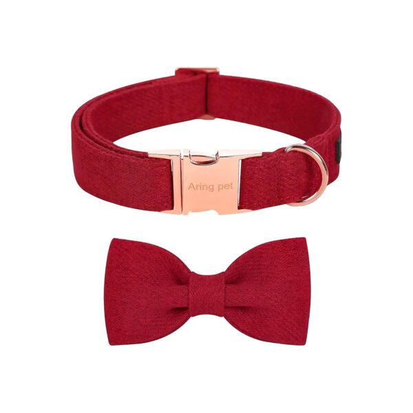 Cotton Red Dog Collar with Bowtie and Metal Buckle for Pet Fashion and Gift Giving