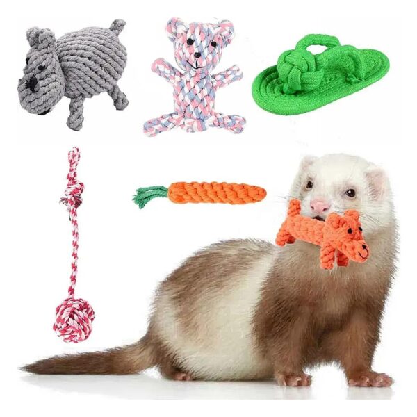 Cotton Rope Chew Toys for Ferrets Rabbits and Small Dogs 6 Pack Set