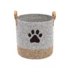 Cotton Rope Dog Laundry Basket With Leather Handle For Pet Storage