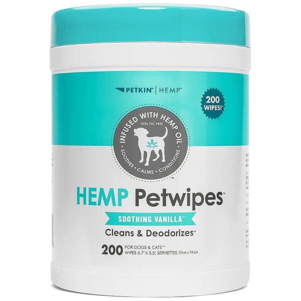 Count Wipes with Hemp Oil and Vanilla Scent for Home or Travel Use for Dogs and Cats