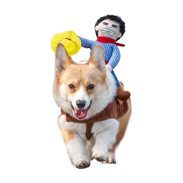 Cowboy-Themed Dog Costume with Attached Doll and Hat for Large and Medium-Sized Dogs