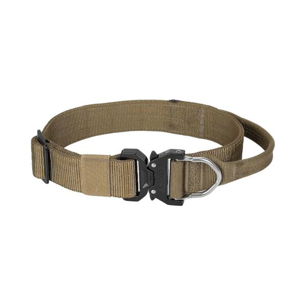 Coyote Brown Tactical Dog Collar with Stainless Steel D-Ring and Nylon Webbing