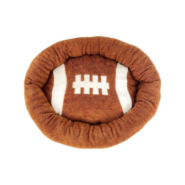 Cozy 24 Inch Diameter Football Themed Pet Bed for Small Breeds up to 15 Pounds