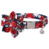 Cozy Adjustable Red Rose Cotton Dog Collar with Check Pattern for Small Medium Large Dogs