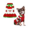 Cozy Christmas Girl Dog Outfits Gifts Red Cartoon Santa Striped Knitted Sweater Vest