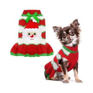 Cozy Christmas Girl Dog Outfits Gifts Red Cartoon Santa Striped Knitted Sweater Vest