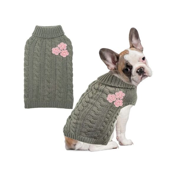 Cozy Cold Weather Turtleneck Knitwear for Small Dogs XS Size with Cute Flowers