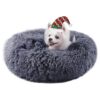 Cozy Dark Grey Dog Bed with Faux Fur and Attached Blanket for Small Dogs and Cats