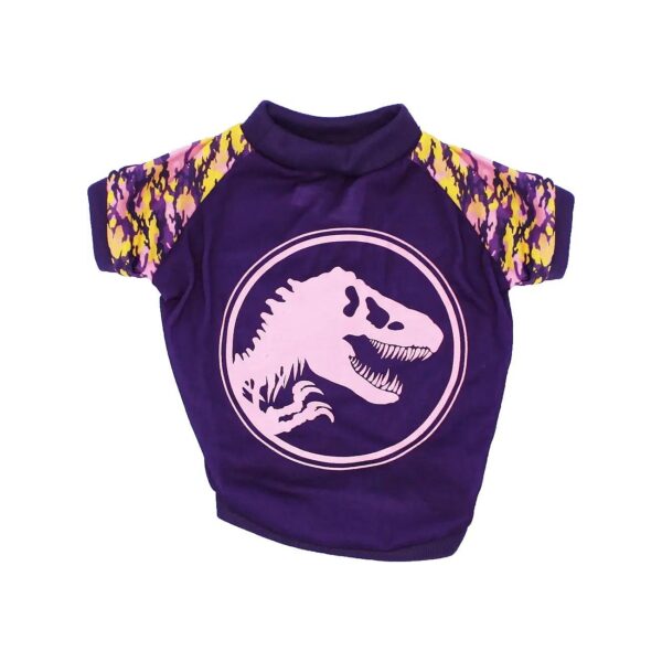 Cozy Dinosaur Dog Shirt for Small Dogs with Purple Camouflage and Logo