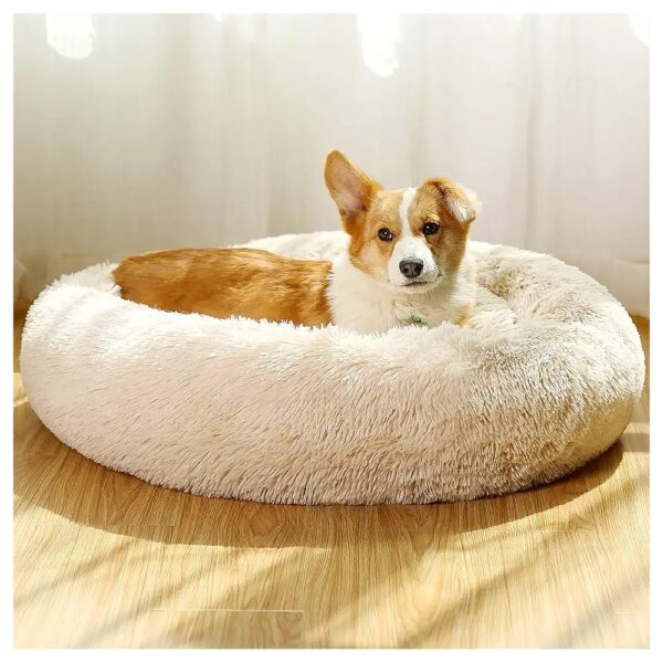 Cozy Faux Fur Large Dog Bed with Comfort Head and Neck Support for Medium Breed Dogs